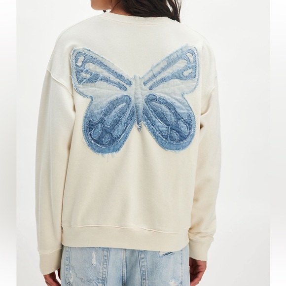 Free People Tops - Tricia Fix x Free People Indigo Patchwork Butterfly Crewneck Sweatshirt